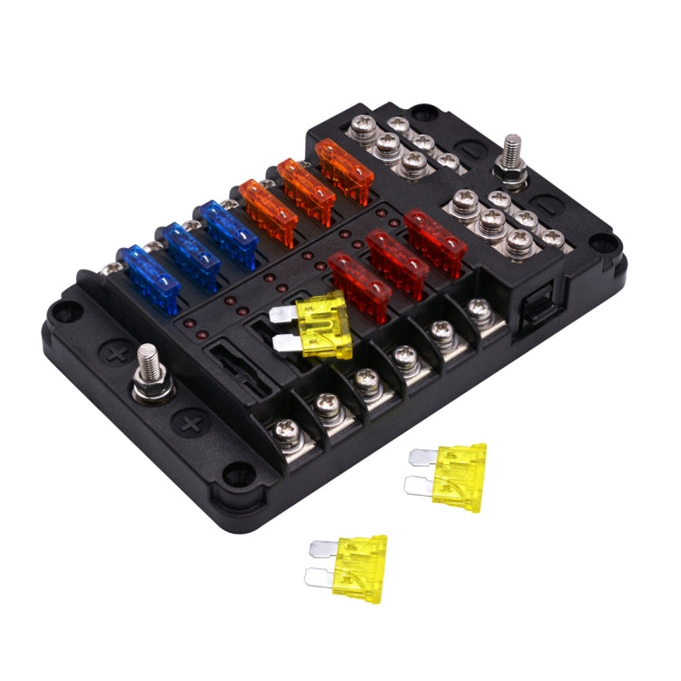 Independent Positive and Negative 1 in 12 Out 12 Way Circuit Blade Fuse Box Fuse Holder Kits with LED Warning Indicator for Auto Car Truck Boat, 1 in 12 Out