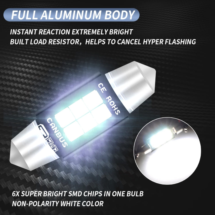 2 PCS 39mm DC12V-24V 3W 6000K 660LM 6LEDs SMD-3030 Car Reading Lamp / License Plate Light, 39mm (3W)