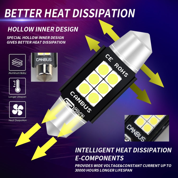 2 PCS 39mm DC12V-24V 3W 6000K 660LM 6LEDs SMD-3030 Car Reading Lamp / License Plate Light, 39mm (3W)