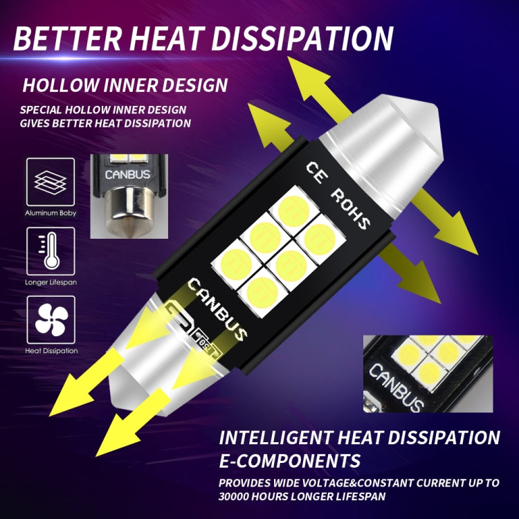 2 PCS 42mm DC12V-24V 3W 6000K 660LM 6LEDs SMD-3030 Car Reading Lamp / License Plate Light, 42mm