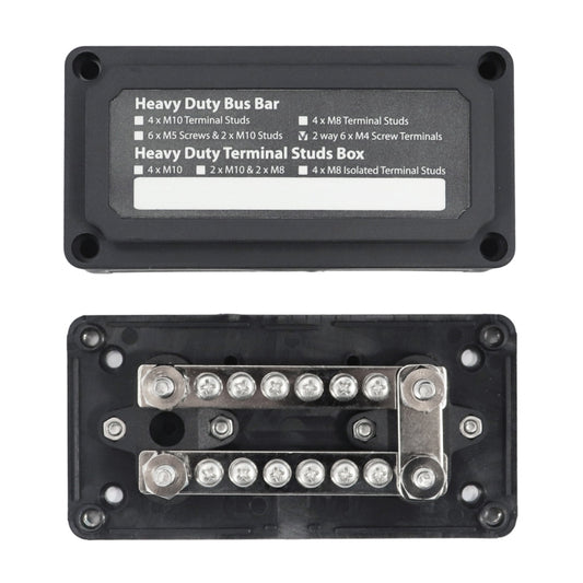 Max DC 48V 100A Heavy-Duty Module Design Bus Bar 4 M6 / 12 M4 Terminal Studs Box Busbar for Car / RV / Boat, 100A