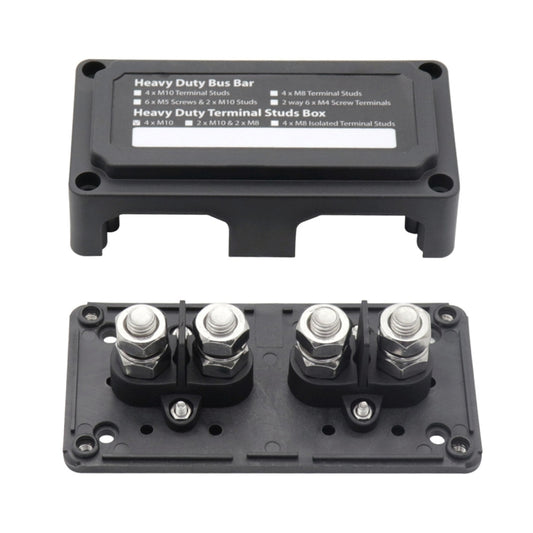 Max DC 48V 200A Heavy-Duty Module Design Bus Bar 4 M10 Terminal Studs Box Busbar for Car / RV / Boat, 200A