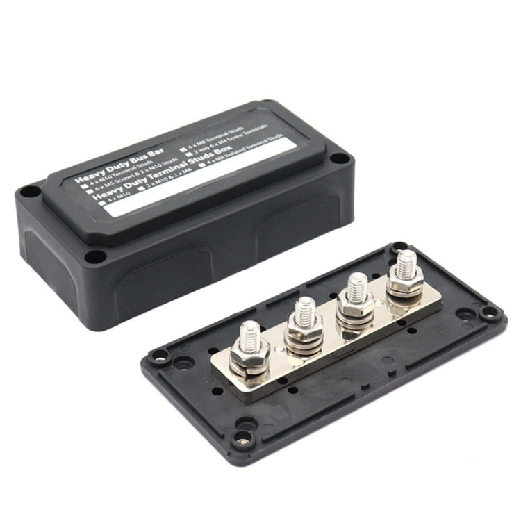 Max DC 48V 300A Heavy-Duty Module Design Bus Bar 4 M8 Terminal Studs Box Busbar for Car / RV / Boat, 300A