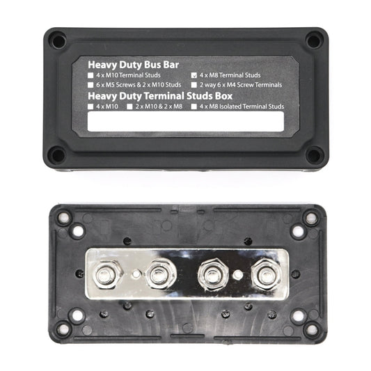 Max DC 48V 300A Heavy-Duty Module Design Bus Bar 4 M8 Terminal Studs Box Busbar for Car / RV / Boat, 300A
