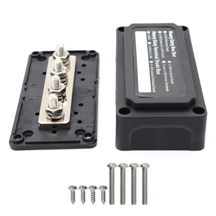 Max DC 48V 300A Heavy-Duty Module Design Bus Bar 4 M8 Terminal Studs Box Busbar for Car / RV / Boat, 300A