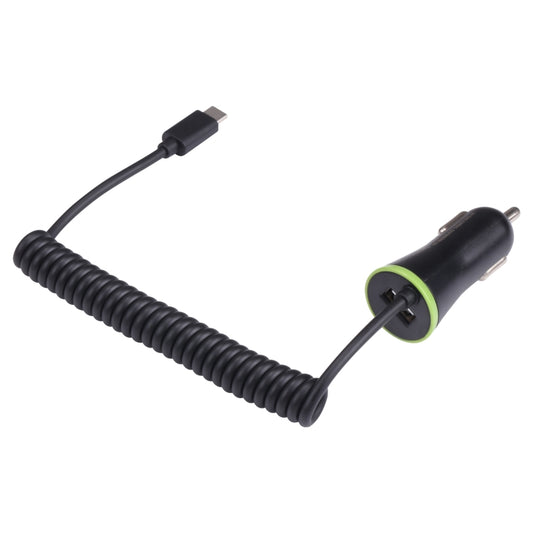 Chargeur de voiture mini USB 17W 3.4A avec câble spiralé USB-C / Type-C, USB-C / Type-C