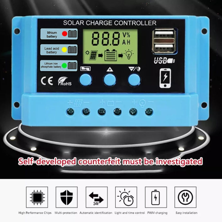20A Solar Charge Controller 12V / 24V Lithium Lead-Acid Battery Charge Discharge PV Controller, with Indicator Light, 20A, with Indicator Light
