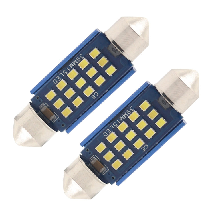 2pcs 39mm DC12-24V / 1W / 6000K / 60LM 15LEDs SMD Car Reading Lamp Dome Light, 39mm