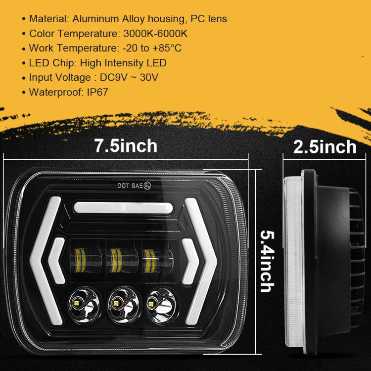 Car 7 inch Square DC9-30V LED Headlight Modification Accessories for Jeep Wrangler, 7 inch Square