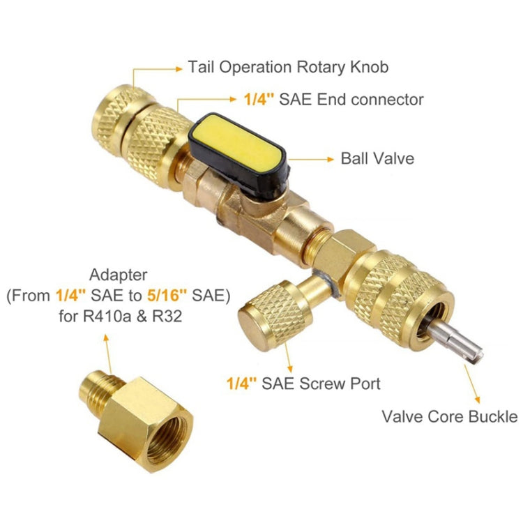 R410A R22 Spool Remover Installation Tool with Dual Size SAE 1/4 and 5/16 Ports, R410A