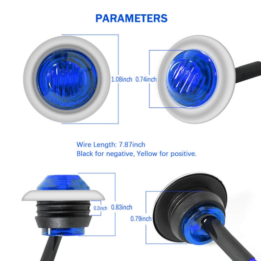 10 PCS MK-118 3/4 pouce Cadre Métallique Voiture / Camion 3 LEDs Feux de Gabarit Latéraux Ampoule Lampe, MK-118(Lumière Bleue), MK-118(Lumière Verte), MK-118(Lumière Rouge), MK-118(Lumière Blanche), MK-118 (Lumière Jaune)