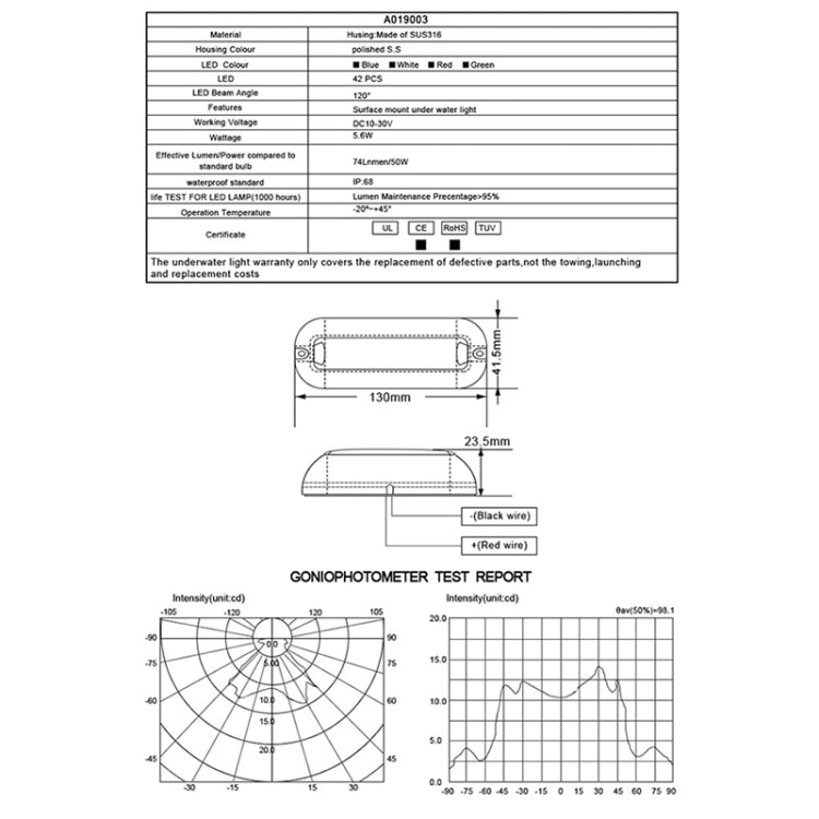 MK-042 Ship / Yacht 10-30V 42LEDs Waterproof Stainless Steel Underwater Light, Underwater Light (White Light), Underwater Light (Red Light), Underwater Light (Green Light), Underwater Light (Blue Light)
