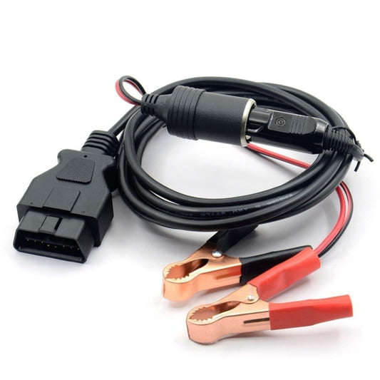 OBD II Car ECU Emergency Power Supply Cable Memory Saver with Alligator Clip-On Cigarette Lighter Power Socket, OBD II