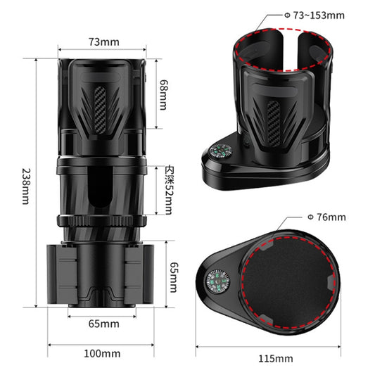 Car Multifunctional Retractable Rotating Water Cup Holder with Compass, SB-3088 Black