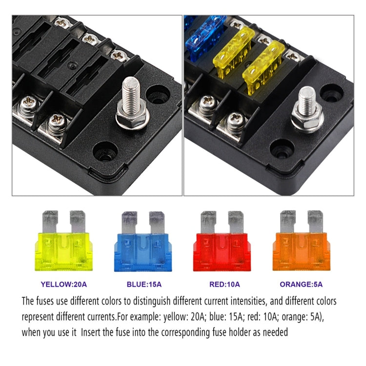 ZH-979A1 FB1903 1 In 1 Out 6 Ways No Distinction Positive Negative Fuse Box with 12 Fuses for Auto Car Truck Boat, ZH-979A1