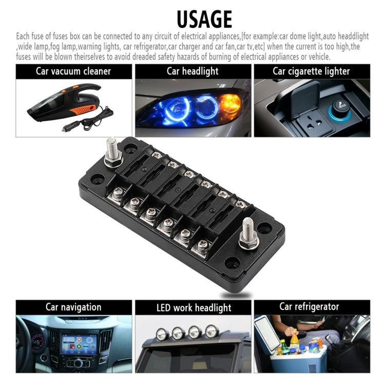 ZH-979A1 FB1903 1 In 1 Out 6 Ways No Distinction Positive Negative Fuse Box with 12 Fuses for Auto Car Truck Boat, ZH-979A1