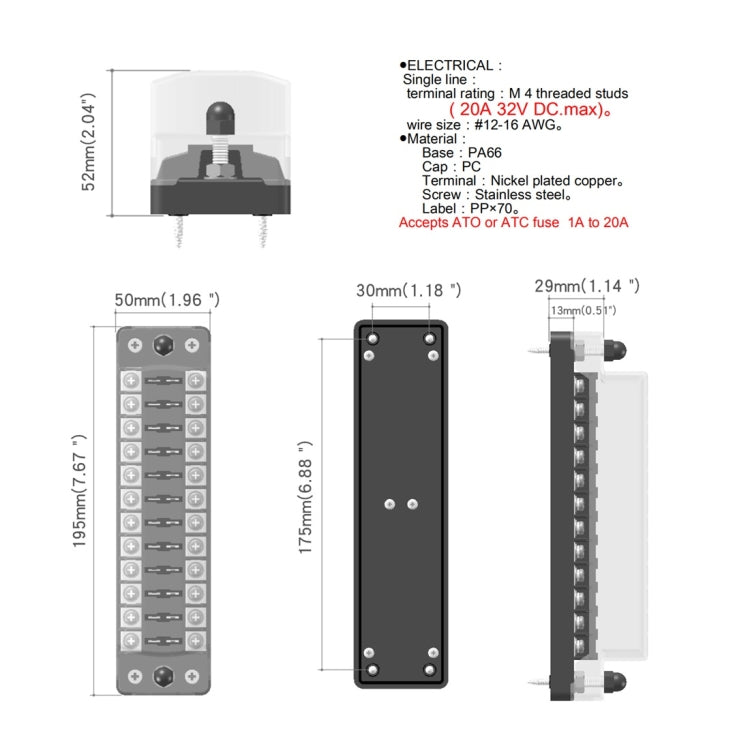 ZH-979A2 FB1904 1 In 1 Out 12 Ways Positive Negative Fuse Box with 24 Fuses for Auto Car Truck Boat, ZH-979A2