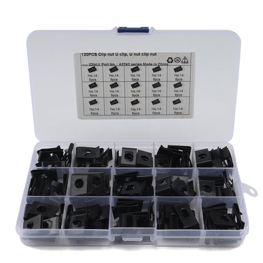 120 PCS Black U Nut Kit Spire Clips No.14 Zinc Speed Fasteners Lug Nuts, 120 PCS