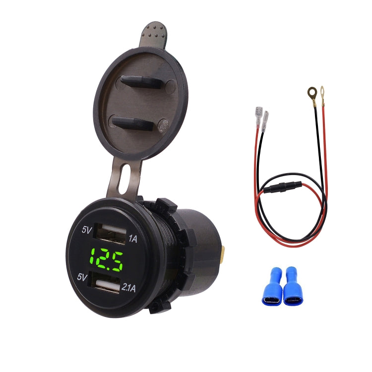 Universal Car Dual Port USB Charger Power Outlet Adapter 3.1A 5V IP66 with LED Digital Voltmeter + 60cm Cable, 3.1A Voltmeter + 60cm Cable(Red Light), 3.1A Voltmeter + 60cm Cable(Blue Light), 3.1A Voltmeter + 60cm Cable(Green Light)