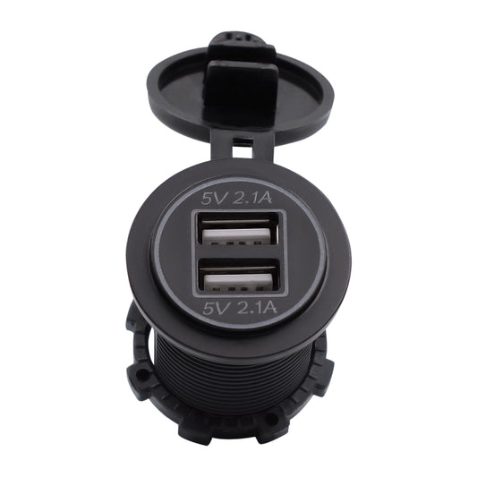 Universal Car Dual USB Charger Power Outlet Adapter 4.2A 5V IP66 with Aperture + 60cm Cable, 4.2A + 60cm Cable(Blue Light), 4.2A + 60cm Cable(Orange Light), 4.2A + 60cm Cable(Red Light)