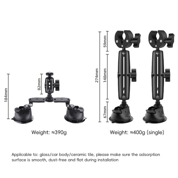 1/4 inch Screw Dual-Leg Suction Cup Mount and 2 x Single-leg Car Suction Cup Mount Crab Clamps Set, Dual-Leg Suction Cup Mount and 2 x Single-leg Car Suction Cup