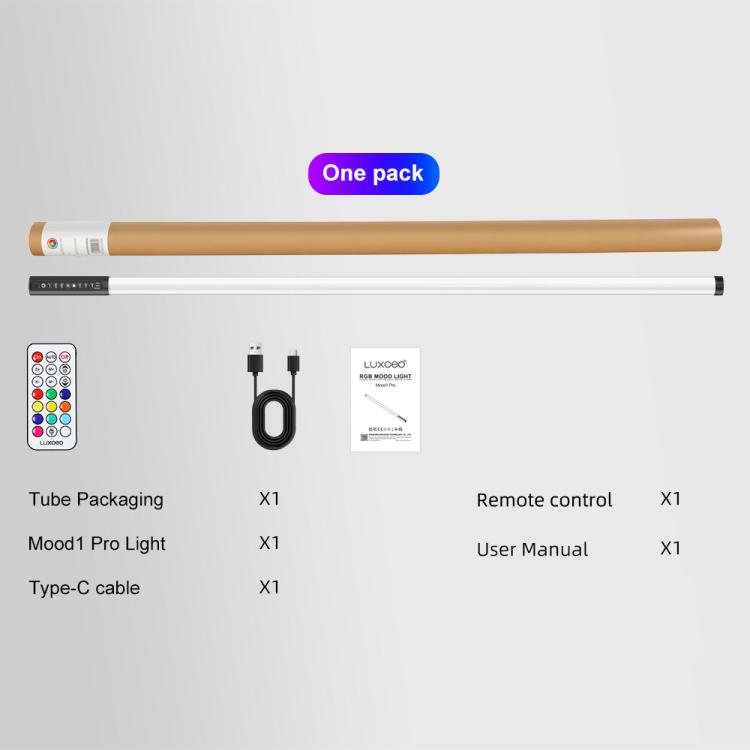 LUXCeO Mood1 Pro 90cm RVB Lumière d'appoint LED portative à rythme coloré pour photos et vidéos, sans trépied, 90cm