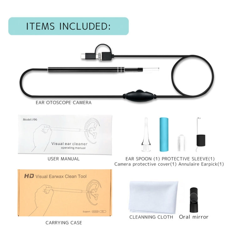 I96 0.3MP HD Visual Ear Nose Tooth Endoscope Borescope with 6 LEDs, Lens Diameter: 5.5mm, Length: 2m