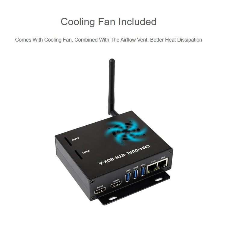 Waveshare Dual Gigabit Ethernet Mini-Computer with Metal Case & Cooling Fan for Raspberry Pi CM4, Dual Gigabit Ethernet