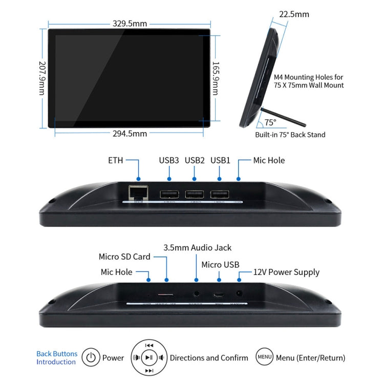 Waveshare 13,3 pouces Magic Mirror, assistant vocal, contrôle tactile