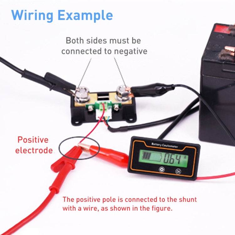 2m 100A 12V 48V Digital Display DC Current Voltmeter Lead-Acid Lithium Battery Charge Meter, 2m 100A