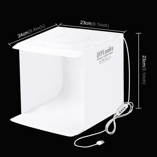 23cm Ring LED Panel Folding Portable Light Photo Lighting Studio Shooting Tent Box Kit with 6 Colors Backdrops (Black, White, Yellow, Red, Green, Blue), Unfold Size: 24cm x 23cm x 23cm
