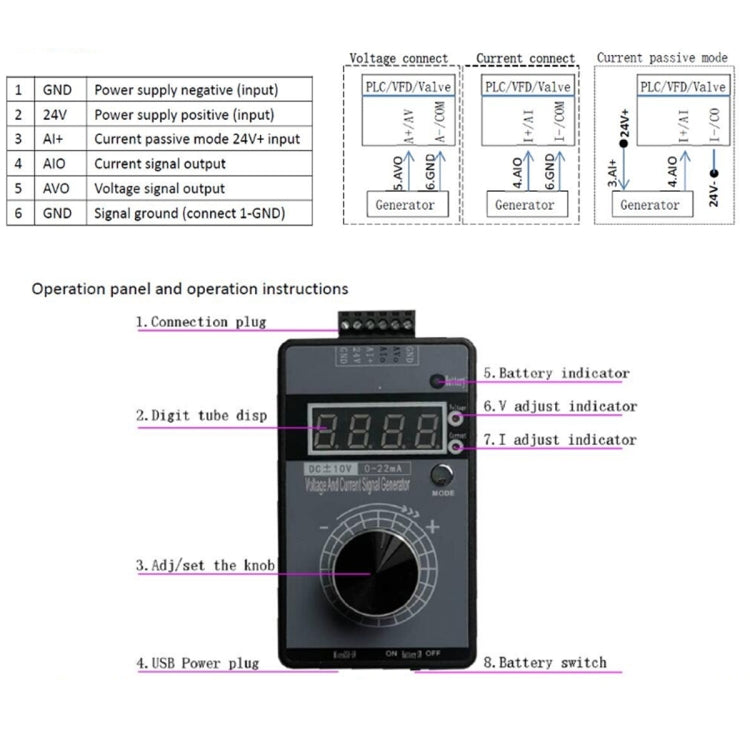 4-20mA 0-10V Signal Generator Adjustable Voltage Current Simulator, Built-in Battery, Built-in Battery