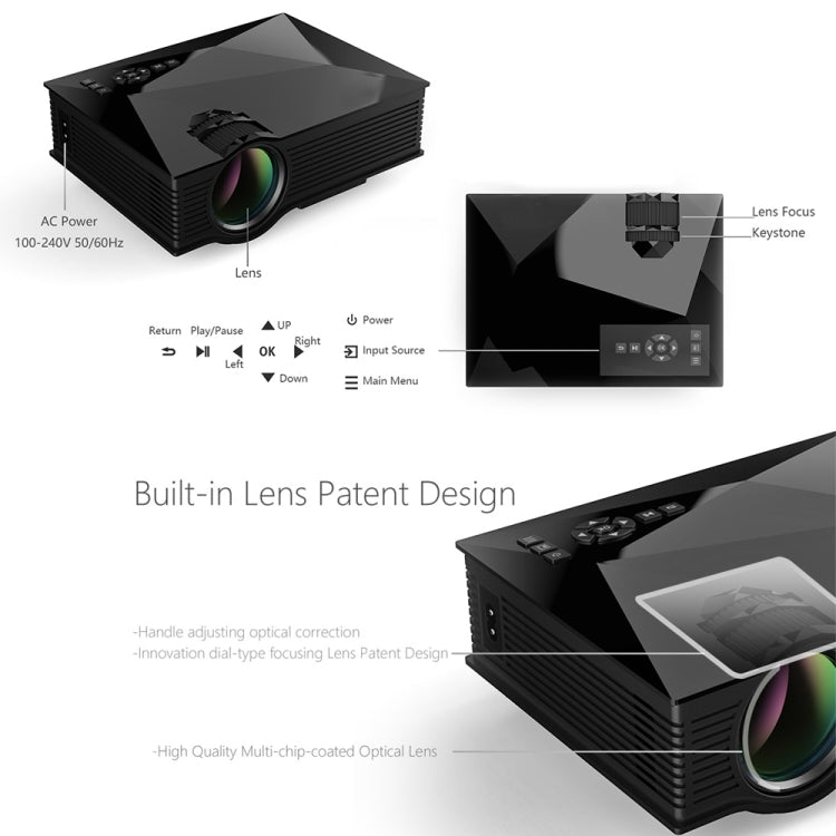 UC68+ 40ANSI 1024 x 600P Home Theater Multimedia HD LED Projector, Support USB/SD/HDMI/VGA/IR