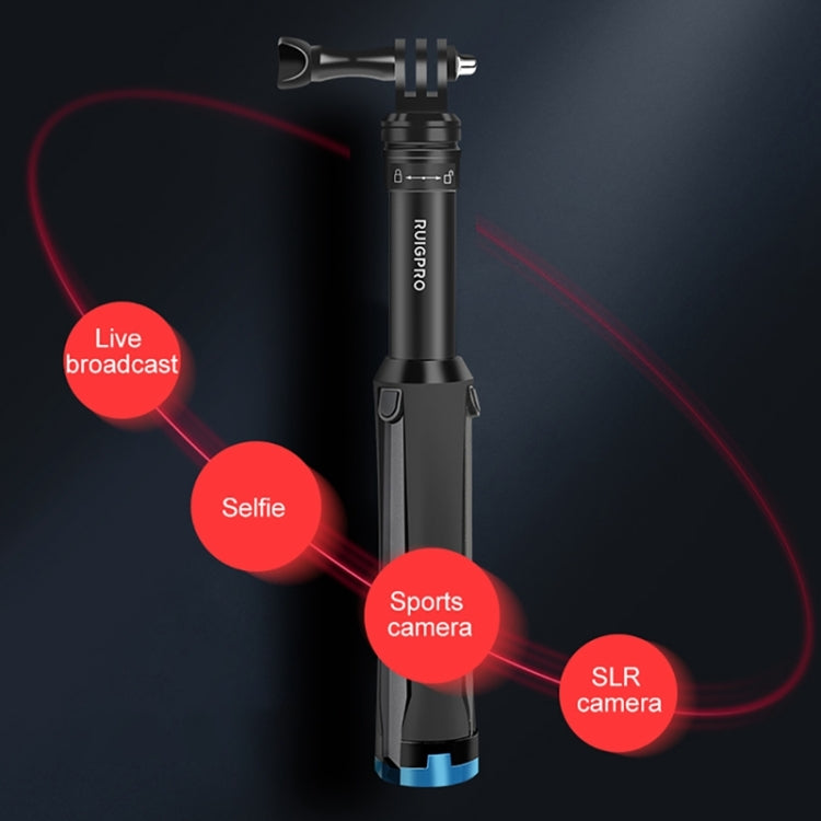 RUIGPRO One-piece Handheld Tripod Selfie Stick Telescopic Monopod Mount for GoPro, Insta360, DJI and Other Action Cameras, Black)