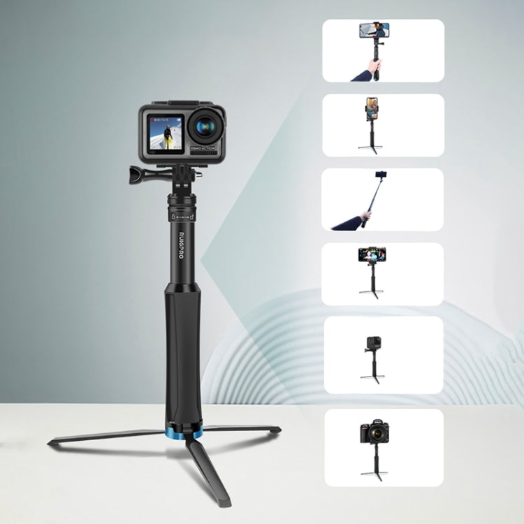 RUIGPRO One-piece Handheld Tripod Selfie Stick Telescopic Monopod Mount for GoPro, Insta360, DJI and Other Action Cameras, Black)