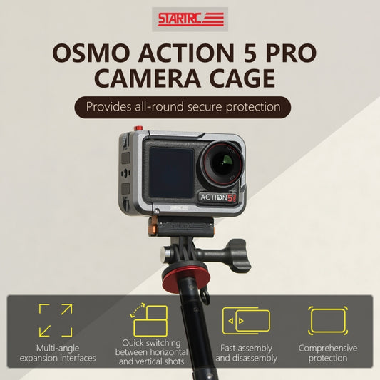 For DJI Osmo Action 5 Pro STARTRC Metal Cage Expansion Adapter Frame with Cold Shoe, For DJI Osmo Action 5 Pro