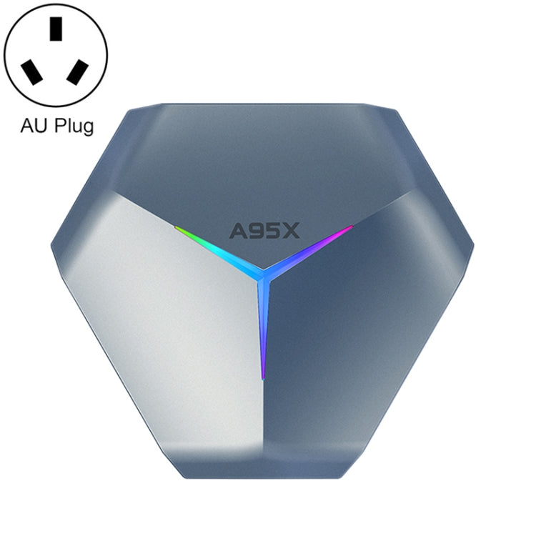 A95X F4 8K UHD Smart TV BOX Android 10.0 Media Player wtih Remote Control, Amlogic S905X4 Quad Core Cortex-A55 up to 2.0GHz, RAM: 4GB, ROM: 64GB, 2.4GHz/5GHz WiFi, Bluetooth, EU Plug(Metallic Blue), 4GB+64GB