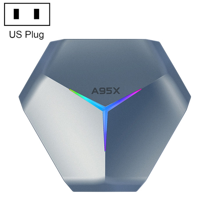 A95X F4 8K UHD Smart TV BOX Android 10.0 Media Player wtih Remote Control, Amlogic S905X4 Quad Core Cortex-A55 up to 2.0GHz, RAM: 4GB, ROM: 64GB, 2.4GHz/5GHz WiFi, Bluetooth, EU Plug(Metallic Blue), 4GB+64GB