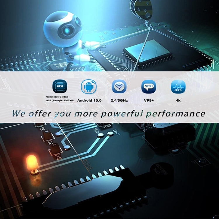 A95X F4 8K UHD Smart TV BOX Android 10.0 Media Player wtih Remote Control, Amlogic S905X4 Quad Core Cortex-A55 up to 2.0GHz, RAM: 4GB, ROM: 64GB, 2.4GHz/5GHz WiFi, Bluetooth, EU Plug(Metallic Blue), 4GB+64GB
