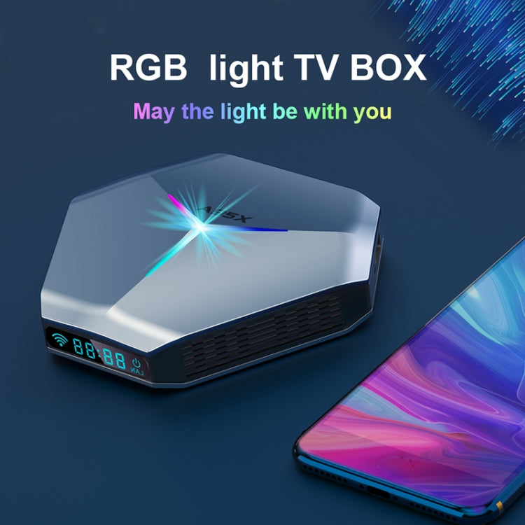 A95X F4 8K UHD Smart TV BOX Android 10.0 Media Player wtih Remote Control, Amlogic S905X4 Quad Core Cortex-A55 up to 2.0GHz, RAM: 4GB, ROM: 64GB, 2.4GHz/5GHz WiFi, Bluetooth, EU Plug(Metallic Blue), 4GB+64GB