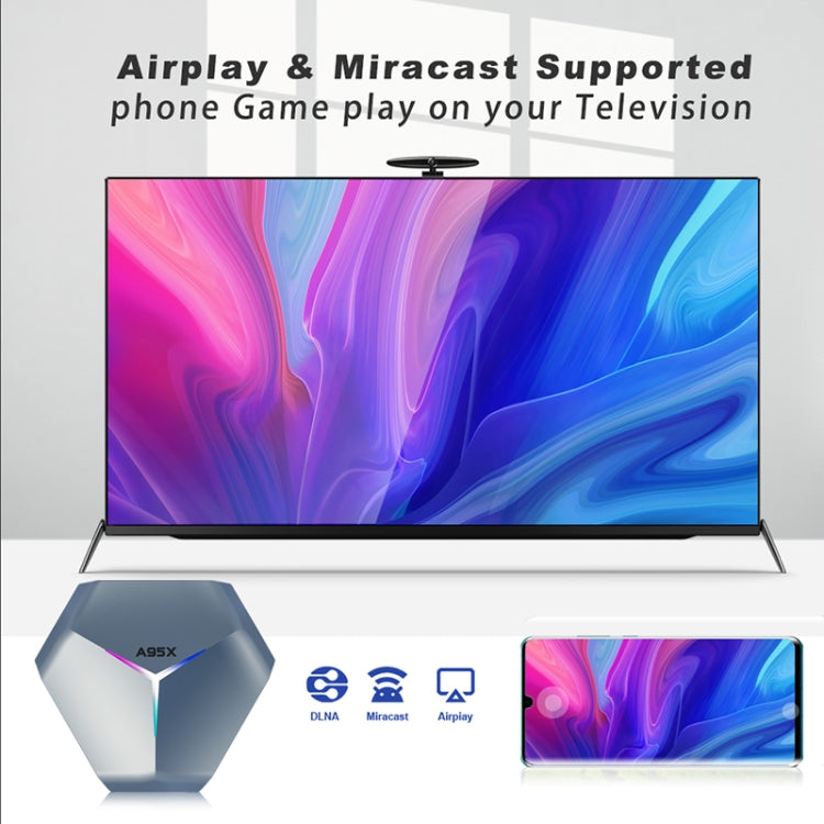A95X F4 8K UHD Smart TV BOX Android 10.0 Media Player wtih Remote Control, Amlogic S905X4 Quad Core Cortex-A55 up to 2.0GHz, RAM: 4GB, ROM: 64GB, 2.4GHz/5GHz WiFi, Bluetooth, EU Plug(Metallic Blue), 4GB+64GB