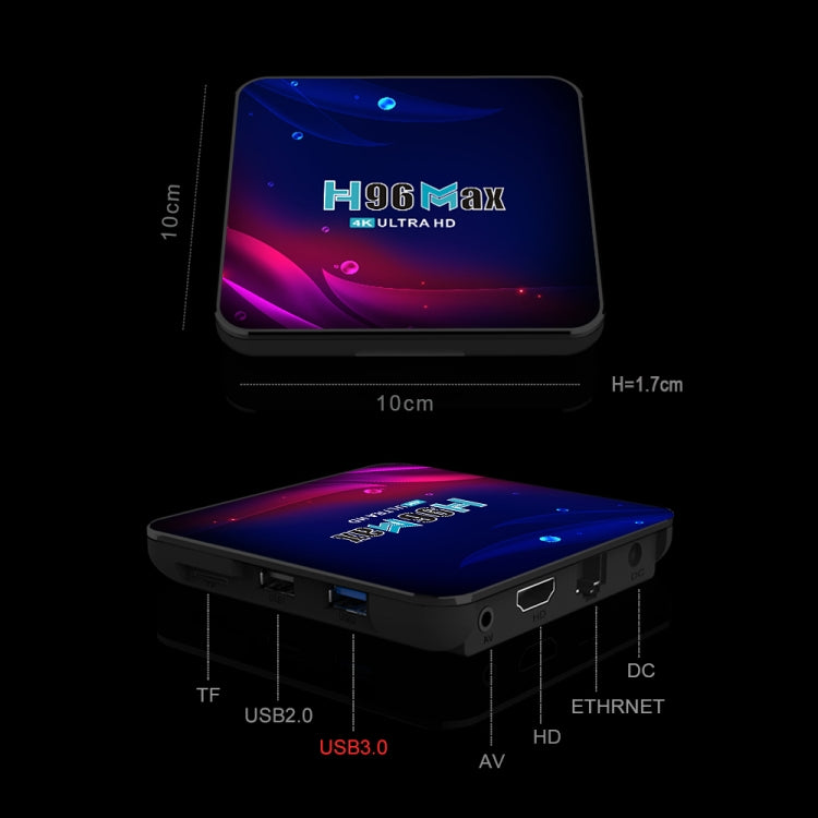 H96 Max V11 4K Smart TV BOX Android 11.0 Media Player with Remote Control, RK3318 Quad-Core 64bit Cortex-A53, RAM: 4GB, ROM: 32GB, Support Dual Band WiFi, Bluetooth, Ethernet, EU Plug, 4GB+32GB