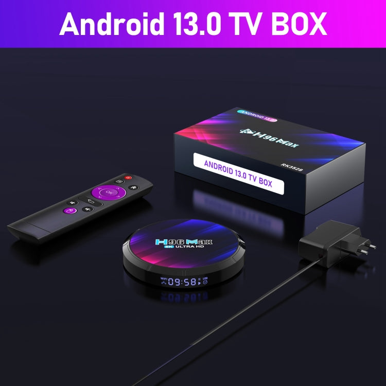 H96 Max 8K Ultra HD Smart TV Box Android 13.0 Lecteur multimédia avec télécommande, RK3528 Quad-Core, 2 Go+16 Go, 2 Go+16 Go