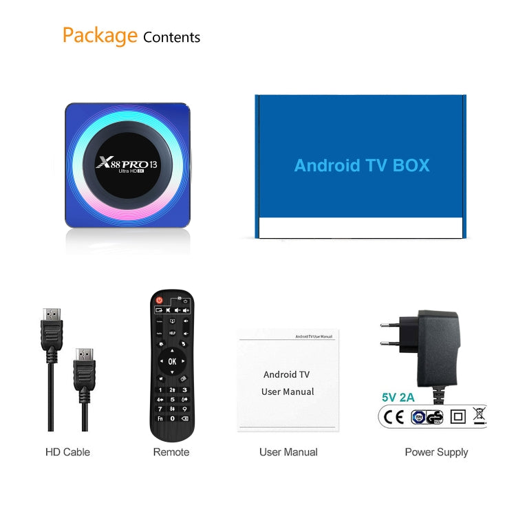 Acrylic X88 Pro 13 8K Ultra HD Android 13.0 Smart TV Box with Remote Control, RK3528 Quad-Core, 2GB+16GB