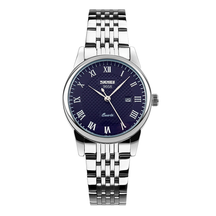 SKMEI 9058 Multifunktionale wasserdichte Outdoor-Mode-Edelstahlarmband-Quarzuhr, Herrenstil Schwarz, Herrenstil Weiß, Herrenstil Blau, Damenstil Schwarz, Damenstil Weiß, Damenstil Blau