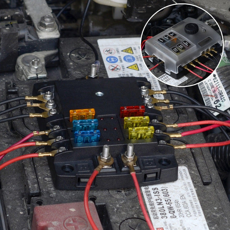 WUPP ZH-1222A1 High Current Independent Positive and Negative 6-way LED Indicator Plug Fuse Box, 6-way