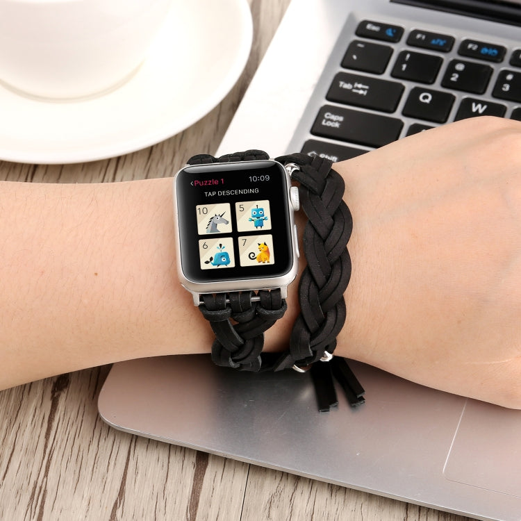 Hand-woven Leather Watchband For Apple Watch Series 6 & SE & 5 & 4 40mm / 3 & 2 & 1 38mm, For Apple Watch Series 7 41mm / 6 & SE & 5 & 4 40mm / 3 & 2 & 1 38mm, For Apple Watch Series 8&7 41mm / SE 2&6&SE&5&4 40mm / 3&2&1 38mm