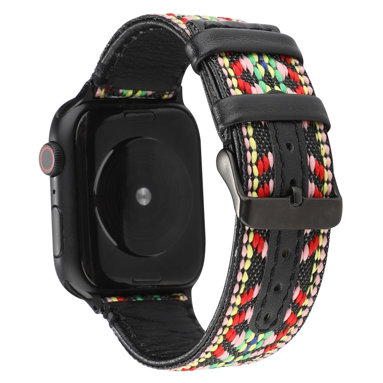 Ethnic Style Genuine Leather Strap, For Apple Watch Series 7 41mm / 6 & SE & 5 & 4 40mm / 3 & 2 & 1 38mm, For Apple Watch Series 7 45mm / 6 & SE & 5 & 4 44mm / 3 & 2 & 1 42mm