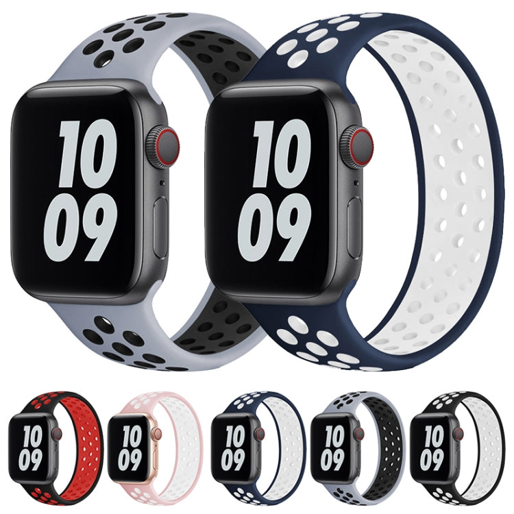 Bracelet de montre en silicone élastique pour Apple Watch Series 6 & SE & 5 & 4 44mm / 3 & 2 & 1 42mm, 150mm (Noir Blanc), 150mm (Rose Clair Blanc), 150mm (Bleu Blanc), 160mm (Rose Clair Blanc)