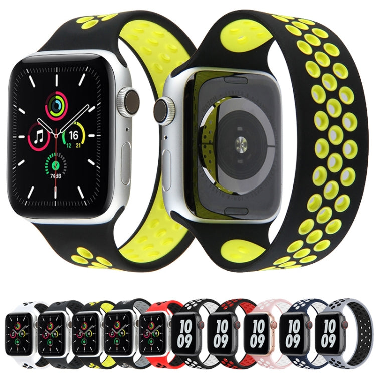 Bracelet de montre élastique en silicone pour Apple Watch Series 6 & SE & 5 & 4 40mm / 3 & 2 & 1 38mm, Longueur : 160mm, 160mm (Blanc Noir), 160mm (Noir), 160mm (Noir Jaune), 160mm (Noir Gris), 160mm (Rouge Noir), 160mm (Noir Blanc), 160mm (Noir Rouge)
